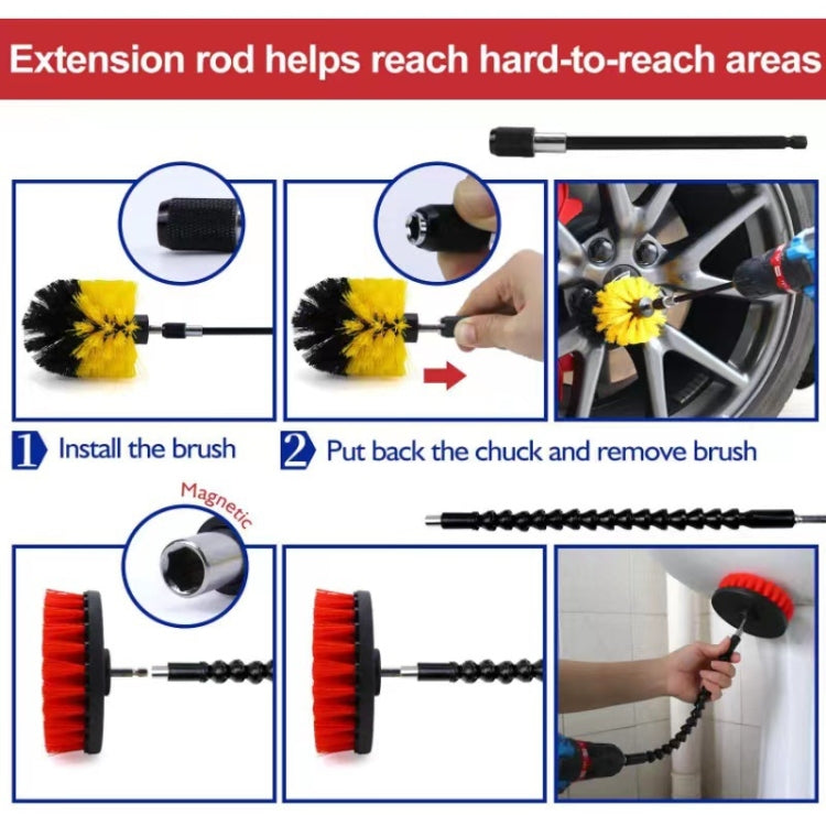 Extension rod with removable chuck and yellow scrubbing brush for hard-to-reach areas