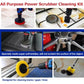 Power scrubber cleaning kit with red and white bristle heads and drill attachments