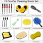 19-piece car cleaning brush set with wheel, drill scrubber, air vent and detailing tools