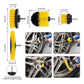 Wheel rim cleaning drill brushes with yellow and black bristles and hex-shaft ends