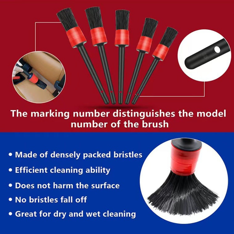 Car cleaning brushes with red accents and black bristles for dry and wet cleaning