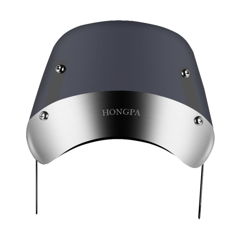 Smoked polycarbonate motorcycle windshield with curved clear visor and metal mounting brackets