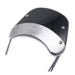 Smoked motorcycle windshield, angled view with curved visor and four mounting screws
