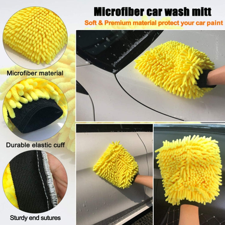 Yellow microfiber car wash mitt with elastic cuff
