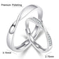 Couples mobius twist adjustable ring set, silver-tone bands, one with pavé stones