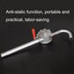 Portable oil hand pump with long pipe, curved outlet, and red vertical lever