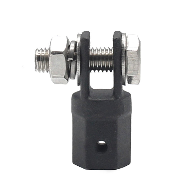 Black car jack adapter clamp with two threaded studs and hex bolts