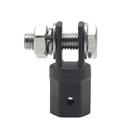 Black car jack adapter clamp with two threaded studs and hex bolts