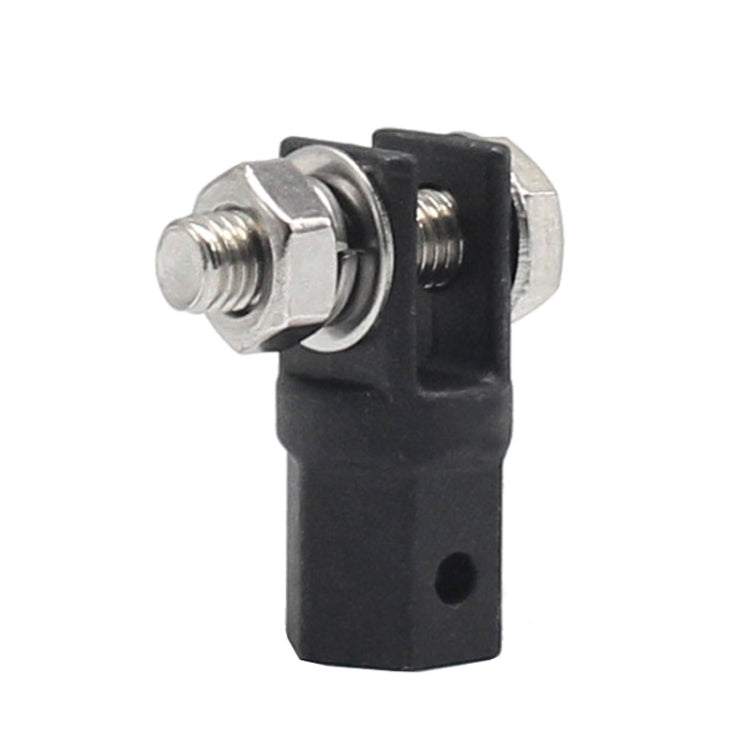 Black car jack adapter bracket with two threaded bolts and hex nuts