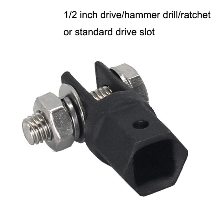 Black car jack adapter with drive socket opening and two threaded studs