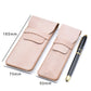 Large light pink pencil case with foldover strap and stitched front pocket (pair shown)
