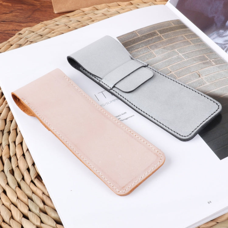 Large gray and beige pencil cases with foldover strap and stitched front pocket