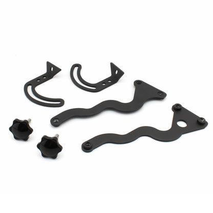 Motorcycle windshield fixing bracket kit, black metal brackets and mounting bolts