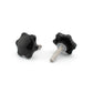 Motorcycle windshield mounting knob and bolt, black plastic and silver threaded hardware