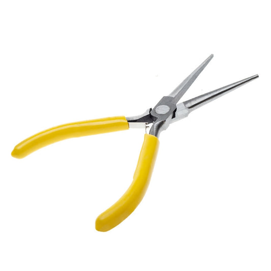 Needle-nose pliers with yellow insulated handles and pointed cutting tips