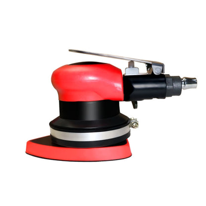 Handheld red and black pneumatic polishing machine with circular buffing pad