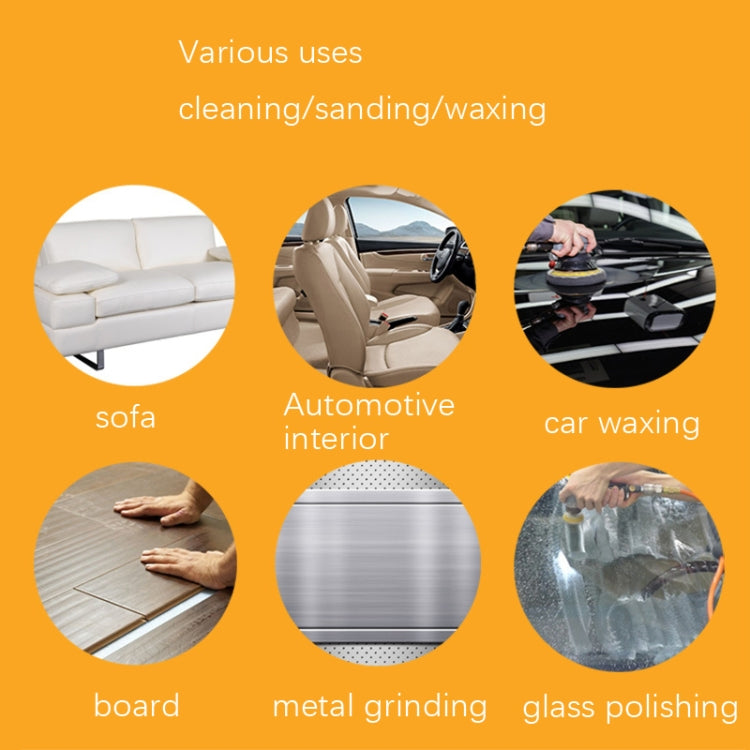 Infographic showing polishing machine uses on sofa, car interior, waxing, and more
