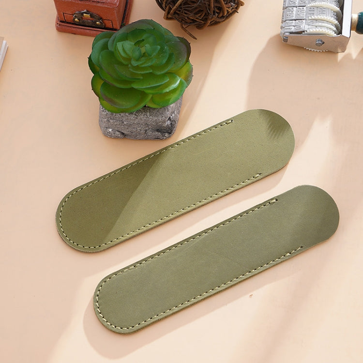 Handmade olive green pen holder pouch, two sleeves laid flat