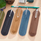 Set of handmade single pen holders in black, tan, blue, and brown leather sleeves with stitching