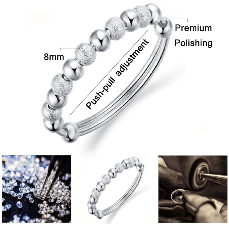 Adjustable push-pull double bracelet with silver-tone 8mm round glitter beads
