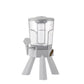 White acrylic drink dispenser with faucet and clear barrel on tripod stand