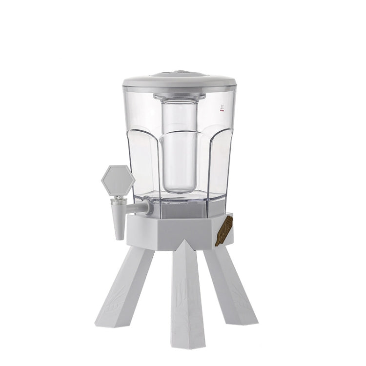 White acrylic drink dispenser with faucet and clear barrel on tripod stand