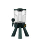 Green acrylic drink dispenser with faucet and clear barrel on tripod stand