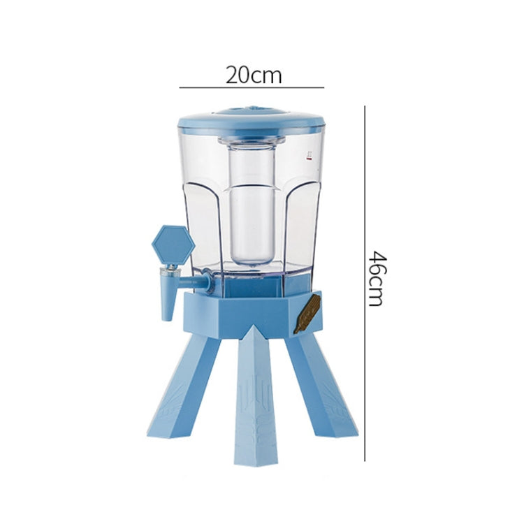 Blue acrylic drink dispenser with faucet; size markings show 20cm and 4cm