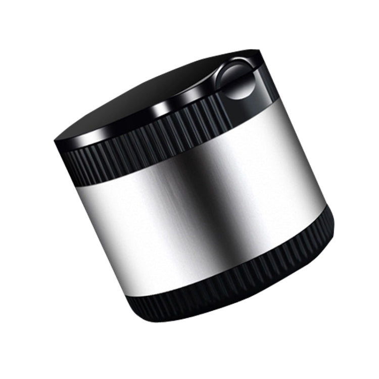 Silver car ashtray with LED ambient light, textured band and raised removable lid.