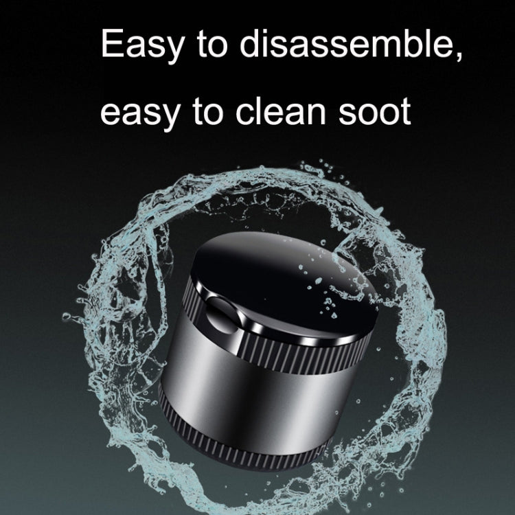 Stainless car ashtray with LED ambient light and hinged lid, shown with water splash.
