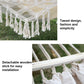 White hammock detail with macrame weave, cream tassel fringe, and braided hanging ropes.