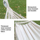 White hammock detail showing thickened canvas and strong braided knot cords.