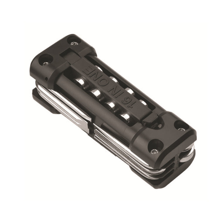 Black compact multitool with multiple blades/tools and Allen-style hex bits
