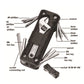 Black 16-in-1 camping multitool kit with assorted bits, keys, and socket connecting rod