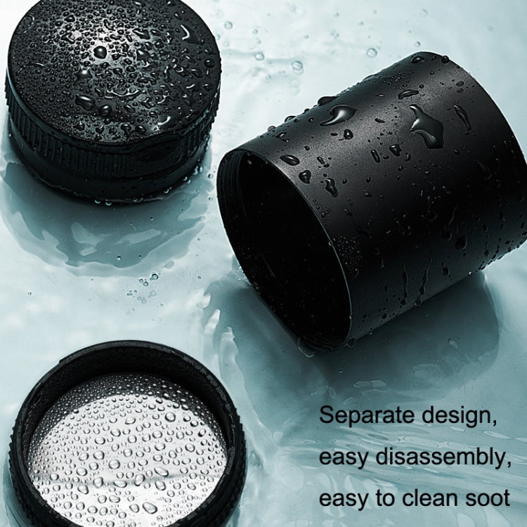 Black LED car ashtray with cover with water droplets, open lid and base shown