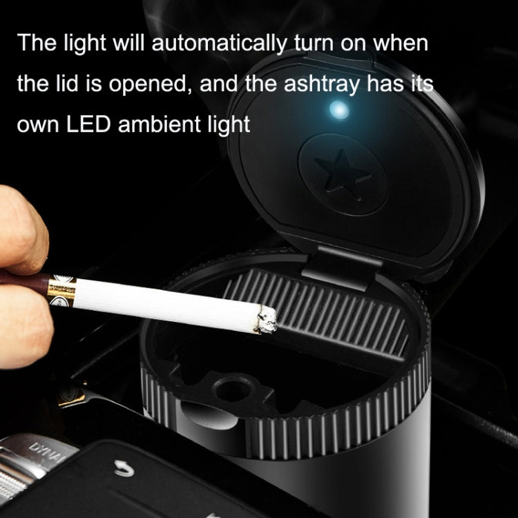 Black LED car ashtray with cover, open lid with illuminated interior