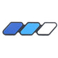 Three-piece car decal set with blue and white arrow shapes
