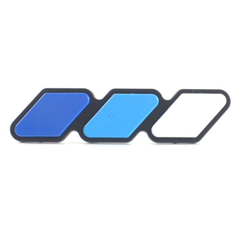 Three-piece car decal set with blue and white arrow shapes