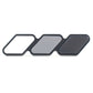 Three-piece car decal set with white, light gray, and dark gray arrow shapes