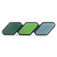 Three-piece car decal set with dark green, lime green, and light blue arrow shapes
