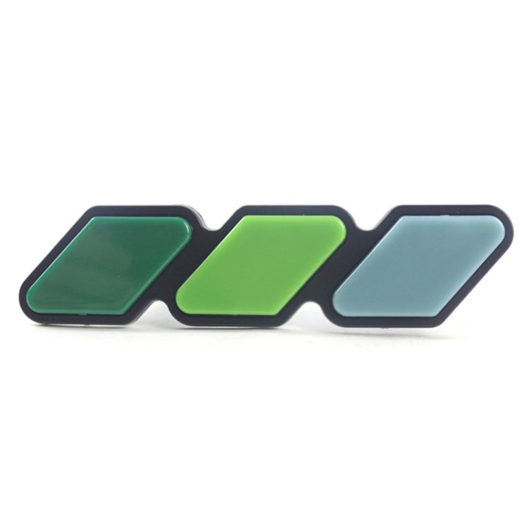 Three-piece car decal set with dark green, lime green, and light blue arrow shapes