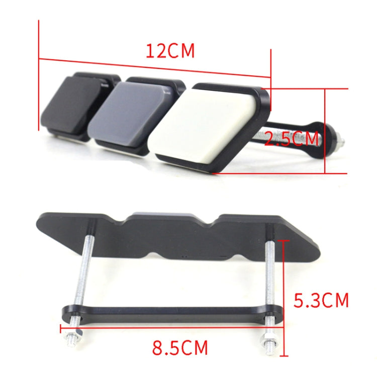 Car mounting bracket size diagram: 12cm, 2.5cm, 8.5cm, 5.3cm with screws