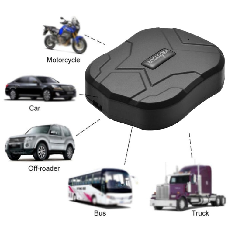 Black GPS tracker device angled view with rugged raised top design
