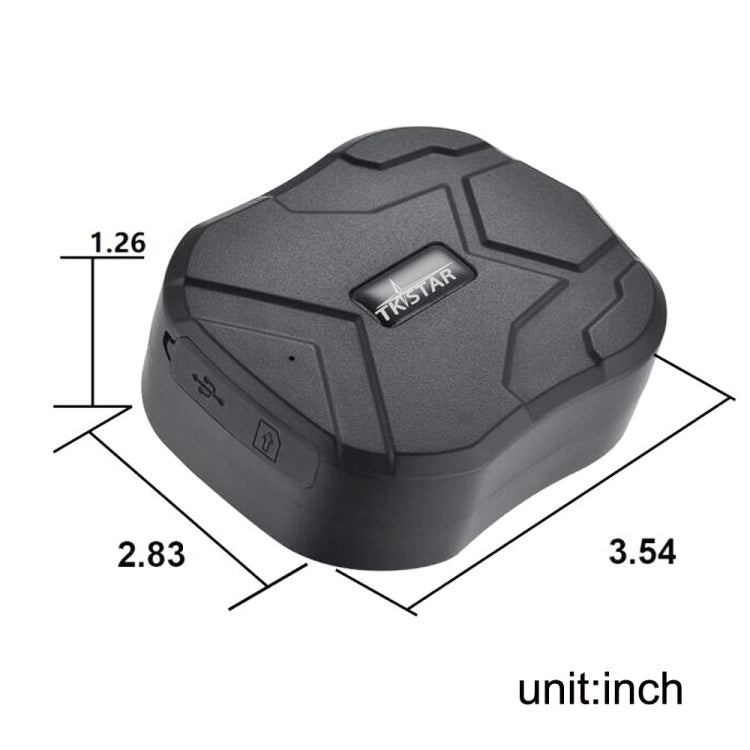 TKSTAR black GPS car tracker with product size dimensions
