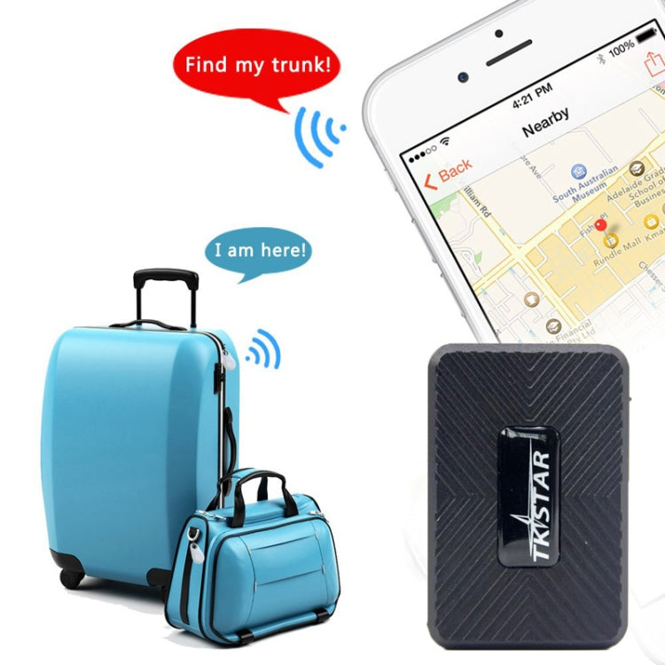 Black GPS vehicle tracker with TKSTAR logo and lanyard hole