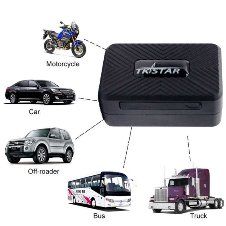 Black GPS vehicle tracker with TKSTAR logo