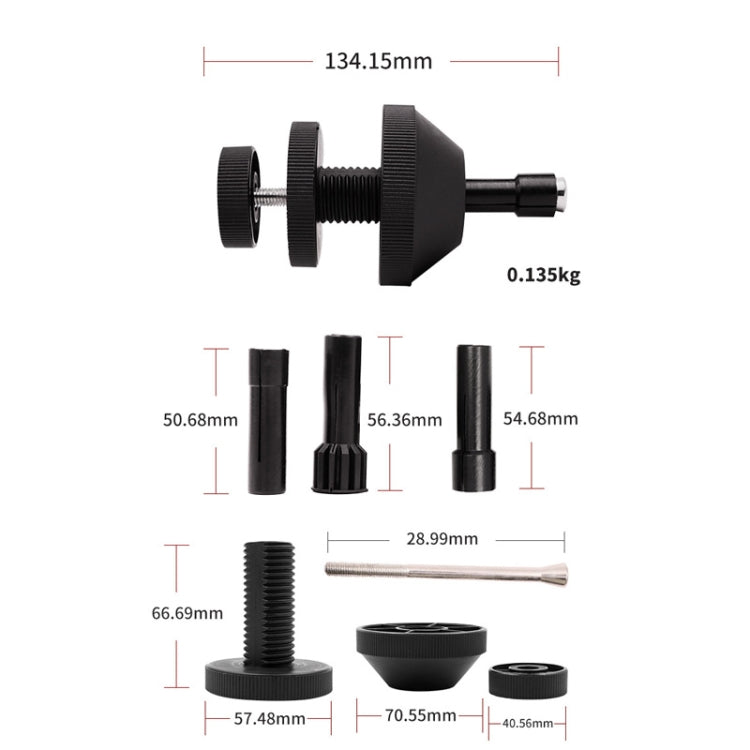 Clutch hole corrector tool shown with measurement diagram and included rods