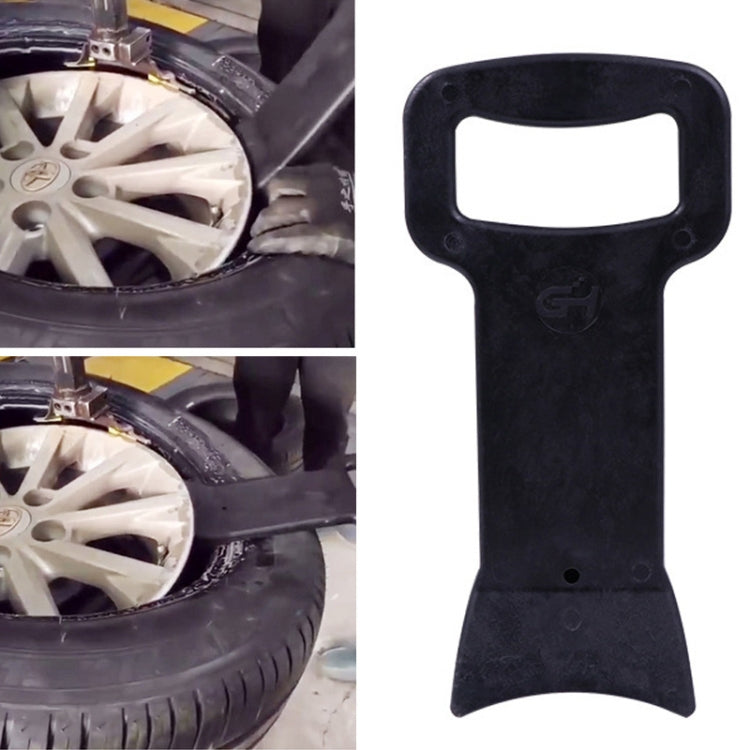 Black plastic tire beading rod tool with grip handle and curved end