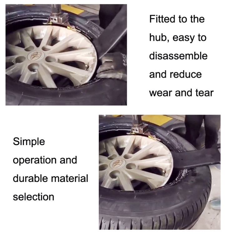 Black plastic tire beading rod for hub disassembly, shown near wheel