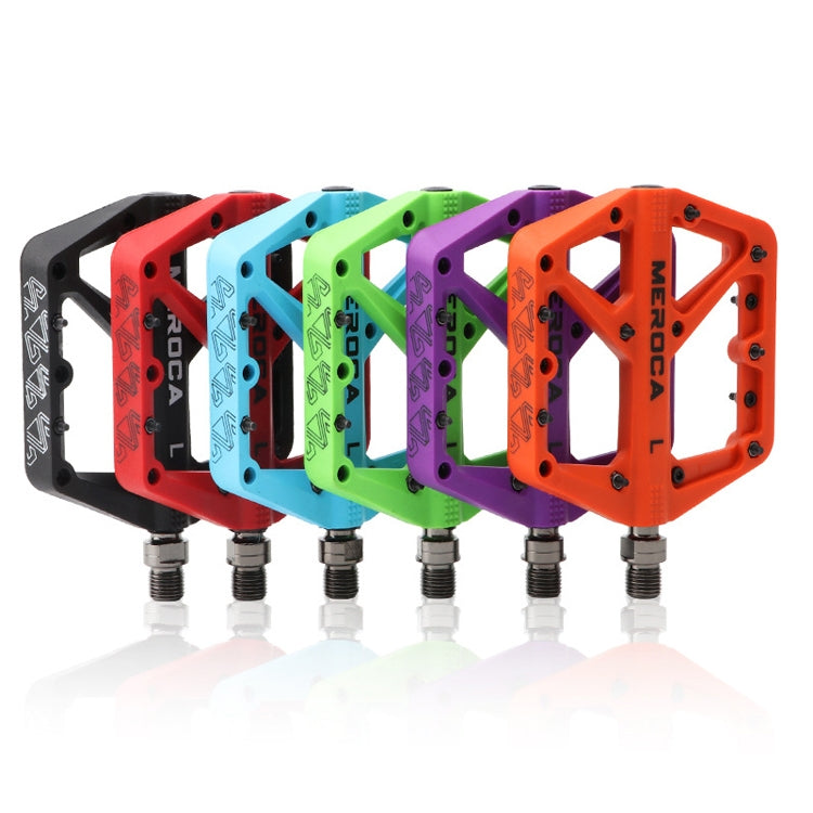 Assorted-color MEROCA mountain bike nylon pedal set with threaded axles and grip pins